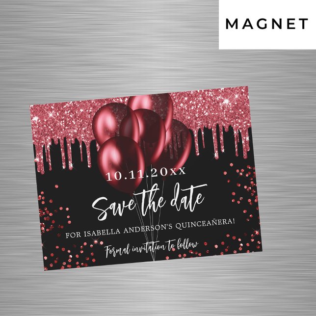 Quinceanera black red balloon magnet save the date (Creator Uploaded)