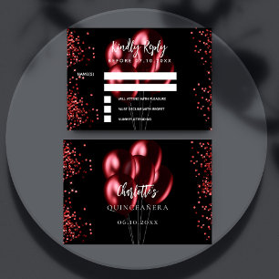 Quinceanera black red balloons response RSVP card