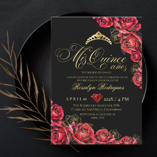 Quinceanera - Black Red Diamond Invitation