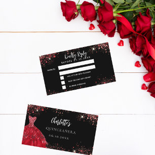 Quinceanera black red dress response RSVP card