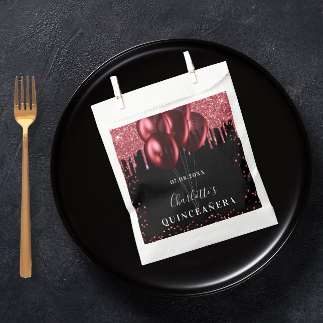 Quinceanera black red glitter balloons favour bag (Creator Uploaded)