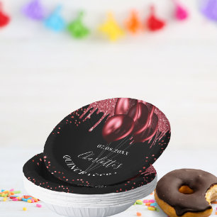 Quinceanera black red glitter balloons paper plate
