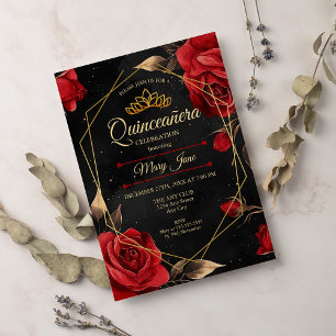 Quinceanera Black Red Gold Invitation
