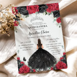 Quinceañera Black Red Roses Floral Princess Dress Invitation<br><div class="desc">Personalise this lovely black and red roses floral quinceañera invitation with your own wording easily and quickly. Click the Edit Using Design Tools button to further edit the text, wording, font style, font size, font colour, add more text, move or remove some images. The butterfly, quince girl and crown are...</div>