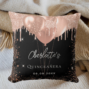 Quinceanera black rose gold balloons party cushion