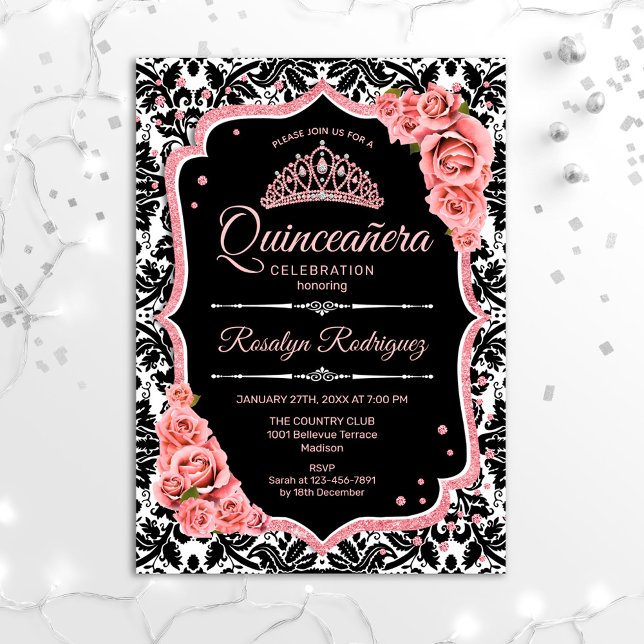 Quinceanera - Black Rose Gold Invitation (Creator Uploaded)