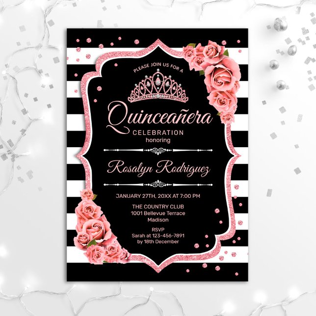 Quinceanera - Black Rose Gold Invitation (Creator Uploaded)