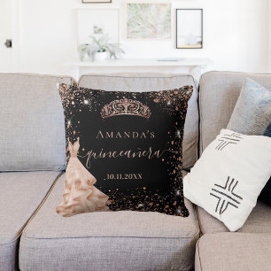 Quinceanera black rose gold tiara dress name cushion