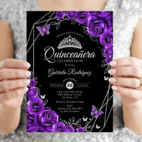 Quinceanera Black Silver Purple Floral