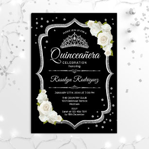 Quinceanera - Black Silver White Invitation