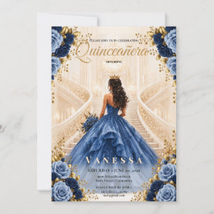 Quinceanera Blue and Gold Invitation