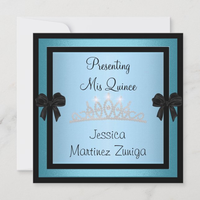Quinceanera Blue Black Jewel Tiara Formal 1 Invitation (Front)