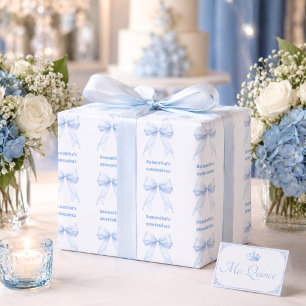 Quinceanera blue bow white wrapping paper sheet