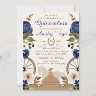 Quinceanera Blue Charra, Watercolor Invitation