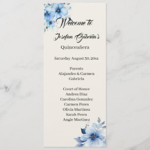 Quinceanera blue double side program card 