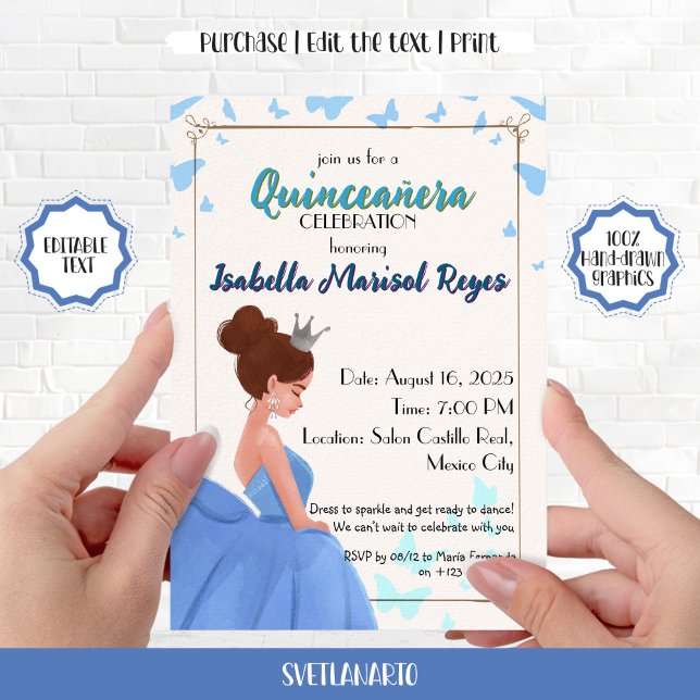 Quinceañera Blue Elegant Princess Invitation (Creator Uploaded)