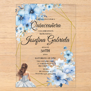 Quinceanera blue floral acrylic invitations