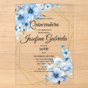 Quinceanera blue floral acrylic invitations