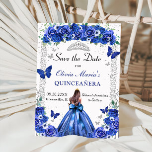 Quinceañera Blue Floral Princess Butterflies Photo Save The Date