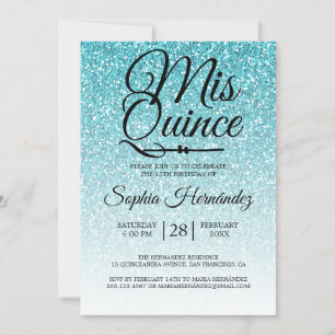Quinceañera Blue Glitter 15th Birthday  Invitation