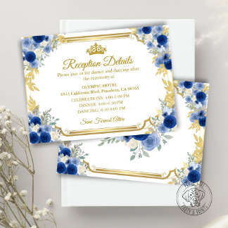 Quinceanera Blue Gold Floral Enclosure Card