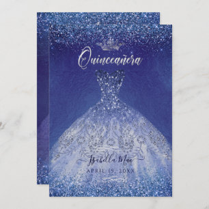 Quinceanera Blue Ombre Glitter Gown Invitation