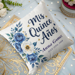 Quinceanera Blue Rose Personalized Mis Quince Anos Cushion