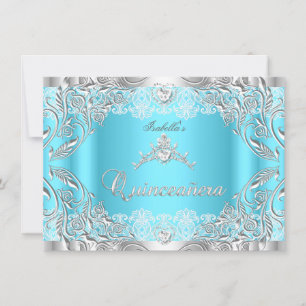 Quinceanera Blue Silver Diamond Tiara 15th Party 2 Invitation