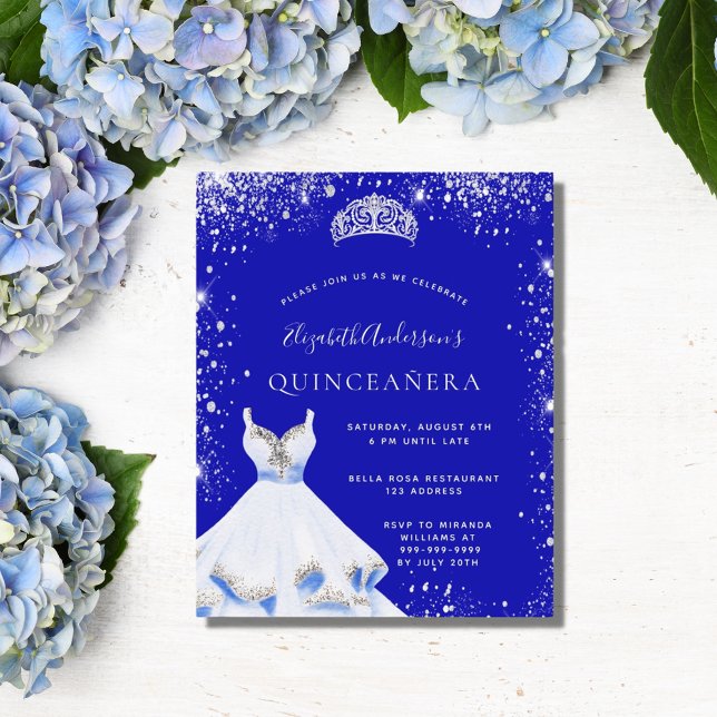 Quinceanera blue silver dress tiara invitation (Creator Uploaded)