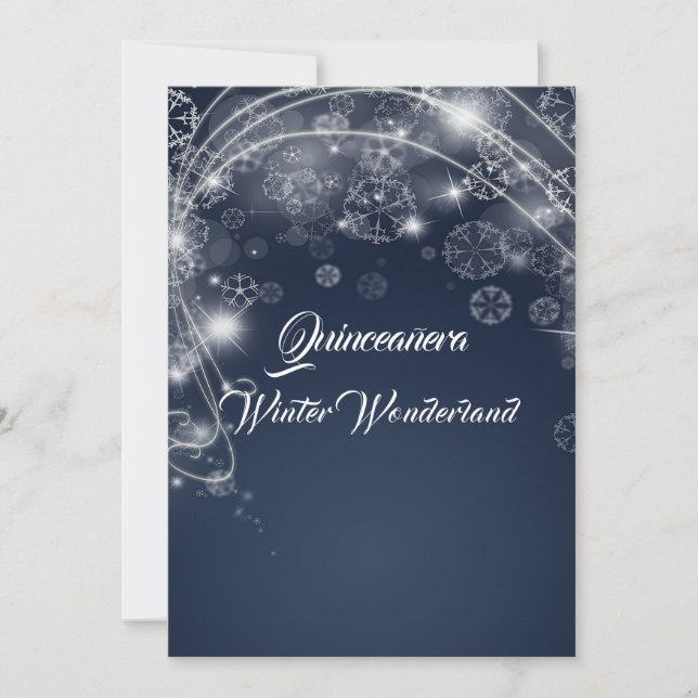 Quinceanera Blue Winter Wonderland Snowflakes Invitation (Front)
