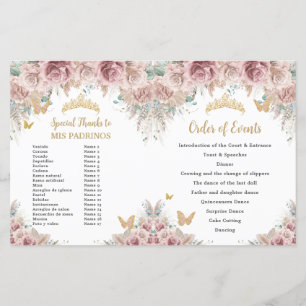 Quinceañera Blush Floral Pampas Padrinos Program