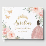 QUINCEANERA Blush Floral Princess Butterflies Gold Guest Book<br><div class="desc">Cherish your special day for the years to come with a customised guest book. Featuring a quince girl in rose gold gown, pretty blush flowers and pink and gold butterflies. Personalise it with your details easily and quickly, simply press the customise it button to further re-arrange and format the style...</div>
