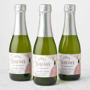 Quinceañera Blush Floral Rose Gold Dress Princess Sparkling Wine Label