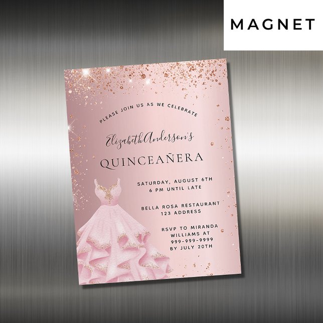 Quinceanera blush pink dress invitation magnet (Creator Uploaded)