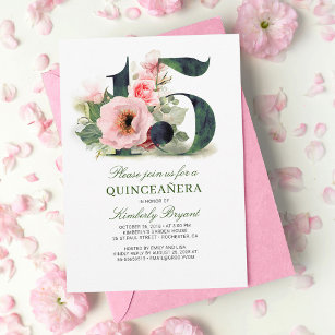 Quinceanera Blush Pink Floral 15th Birthday Invitation
