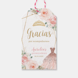 Quinceañera Blush Pink Floral Dress Birthday Favor Gift Tags