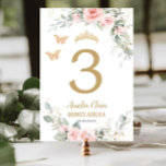 Quinceañera Blush Pink Floral Gold Butterflies  Table Number<br><div class="desc">Personalise this lovely quinceañera / birthday party / bridal shower / baby shower / wedding table number card easily and quickly,  simply press the customise it button to further re-arrange and format the style and placement of the text.  Matching items available in store!  (c) The Happy Cat Studio</div>