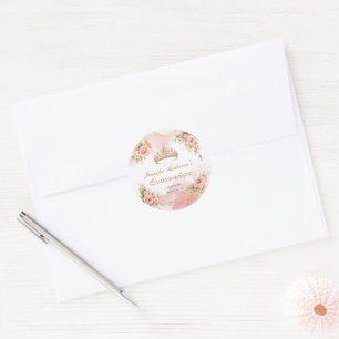 Quinceañera Blush Pink Floral Gold Classic Round Sticker