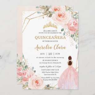 Quinceañera Blush Pink Floral Mis Quince Anos  Inv Invitation