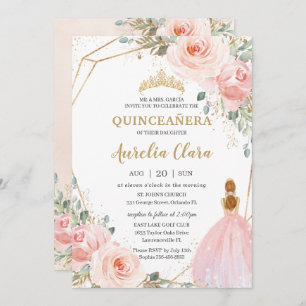 Quinceañera Blush Pink Floral Mis Quince Anos  Invitation