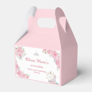 Quinceanera Blush Pink Floral Silver Crown  Favour Box