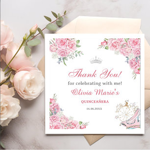Quinceanera Blush Pink Floral Silver Crown  Napkin