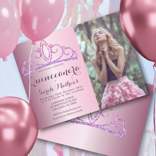 Quinceanera  Blush Pink Glitter Crown invitation Postcard (Creator Uploaded)