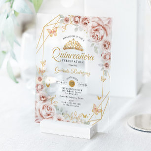 Quinceanera Blush Pink Gold Floral Invitation