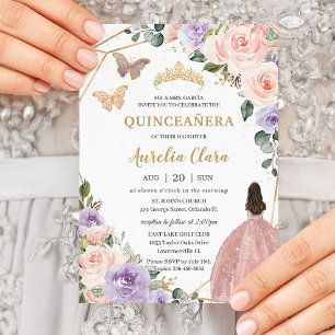 Quinceañera Blush Pink Lilac Purple Floral 16th Invitation