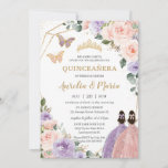 Quinceañera Blush Pink Lilac Purple Floral Twins  Invitation<br><div class="desc">Personalise this lovely quinceañera invitation with own wording easily and quickly,  simply press the customise it button to further re-arrange and format the style and placement of the text.  Matching items available in store!  (c) The Happy Cat Studio</div>