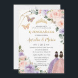 Quinceañera Blush Pink Lilac Purple Floral Twins  Invitation<br><div class="desc">Personalise this lovely quinceañera invitation with own wording easily and quickly,  simply press the customise it button to further re-arrange and format the style and placement of the text.  Matching items available in store!  (c) The Happy Cat Studio</div>