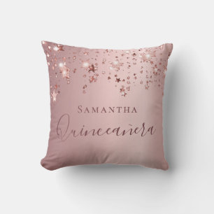 Quinceanera blush pink monogram name sparkle cushion