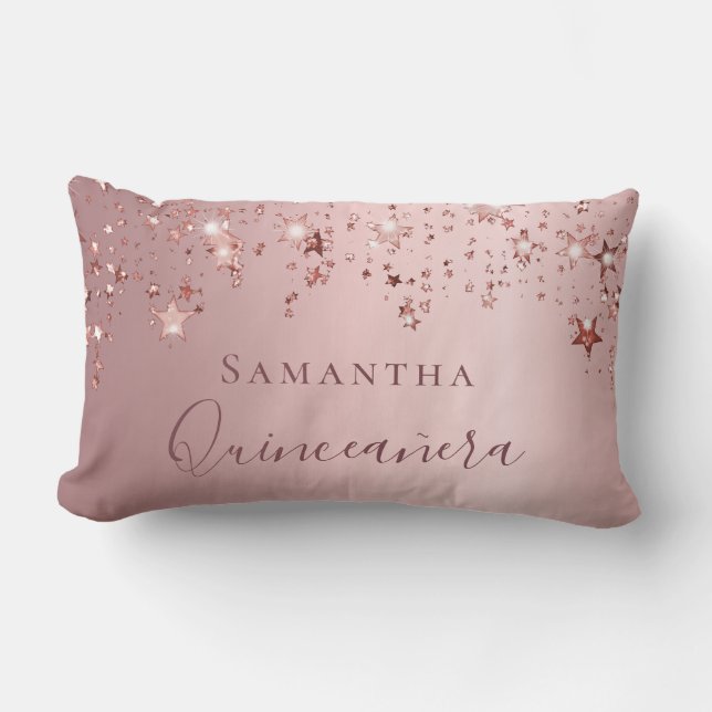 Quinceanera blush pink monogram name sparkle lumbar cushion (Front)