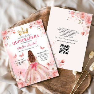 Quinceañera Blush Pink QR Code Floral Invitation